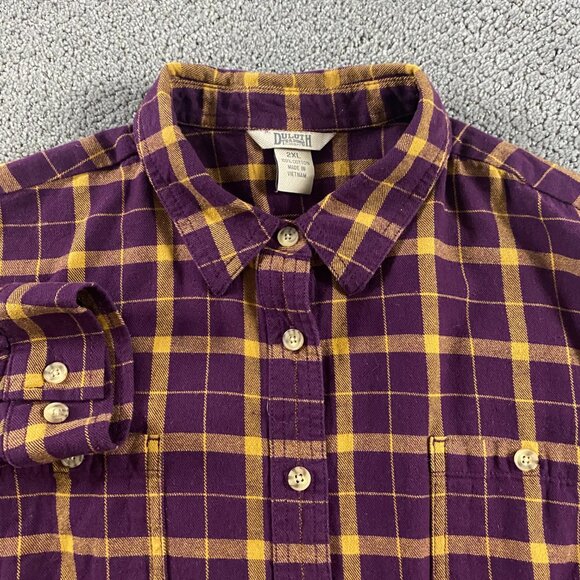 Duluth Trading Co Flannel Shirt Women's 2XL Cotton Purple Yellow Check Plaid - Picture 3 of 11